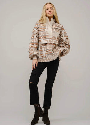 Aztec Jacquard Mock Neck Pullover