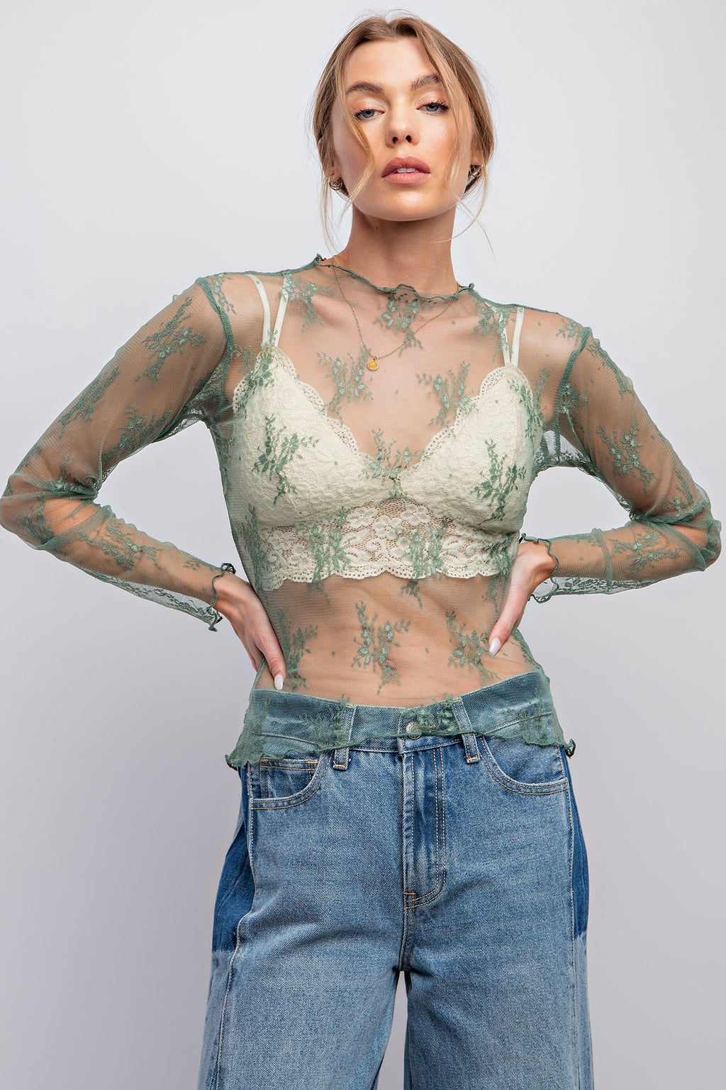 Sage Green Lace Top