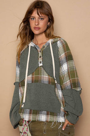 Plaid Pullover -Olive Green