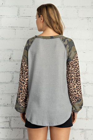 Heather Grey Camo Waffle Knit Top