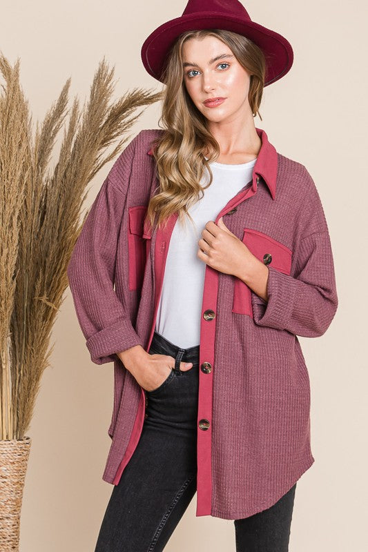 Button Down Shacket (Wine)