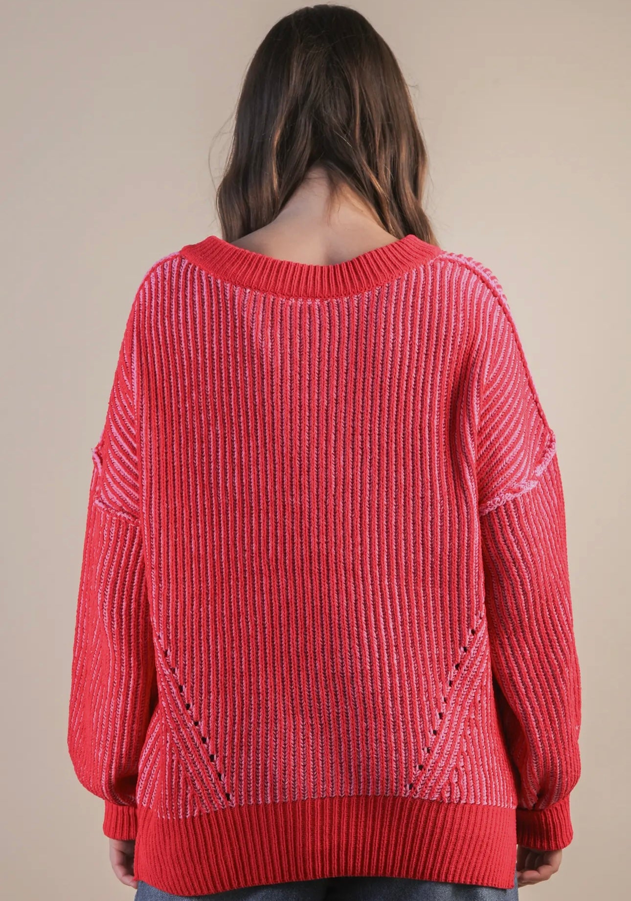 Oversized Two Tone Knit Sweater