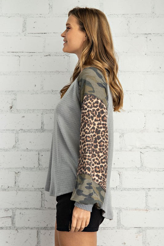 Heather Grey Camo Waffle Knit Top