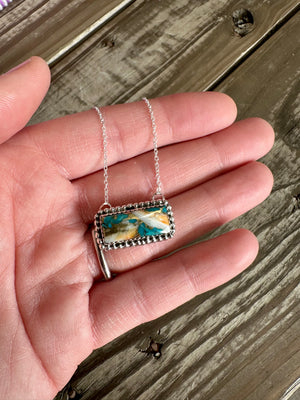 Spiny Turquoise Sterling Silver Bar Necklace