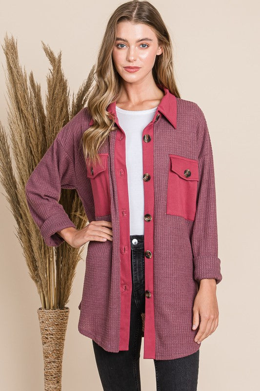 Button Down Shacket (Wine)