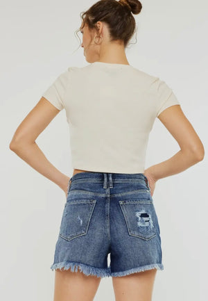 KanCan High Waisted Mom Fit Denim Shorts