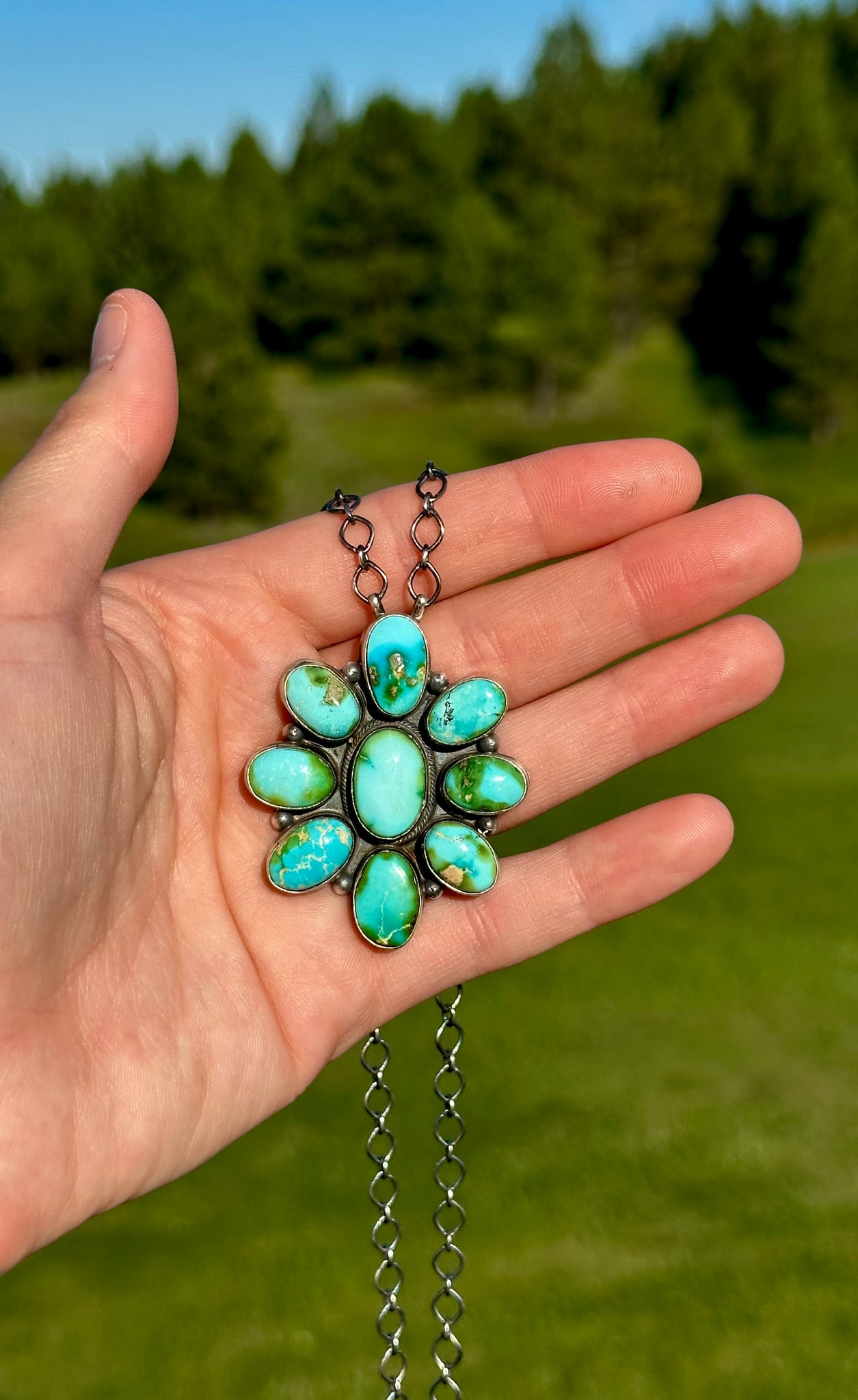 Sonoran Gold Turquoise & Sterling Silver Cluster Necklace