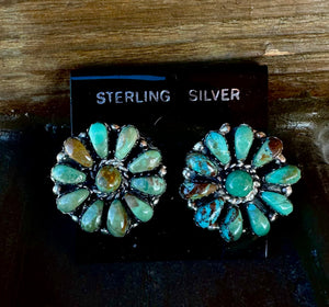 Turquoise and Sterling Silver Cluster Earrings