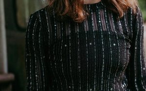 Night Fever Long Sleeve Foil Embellished Mesh Top - Silver