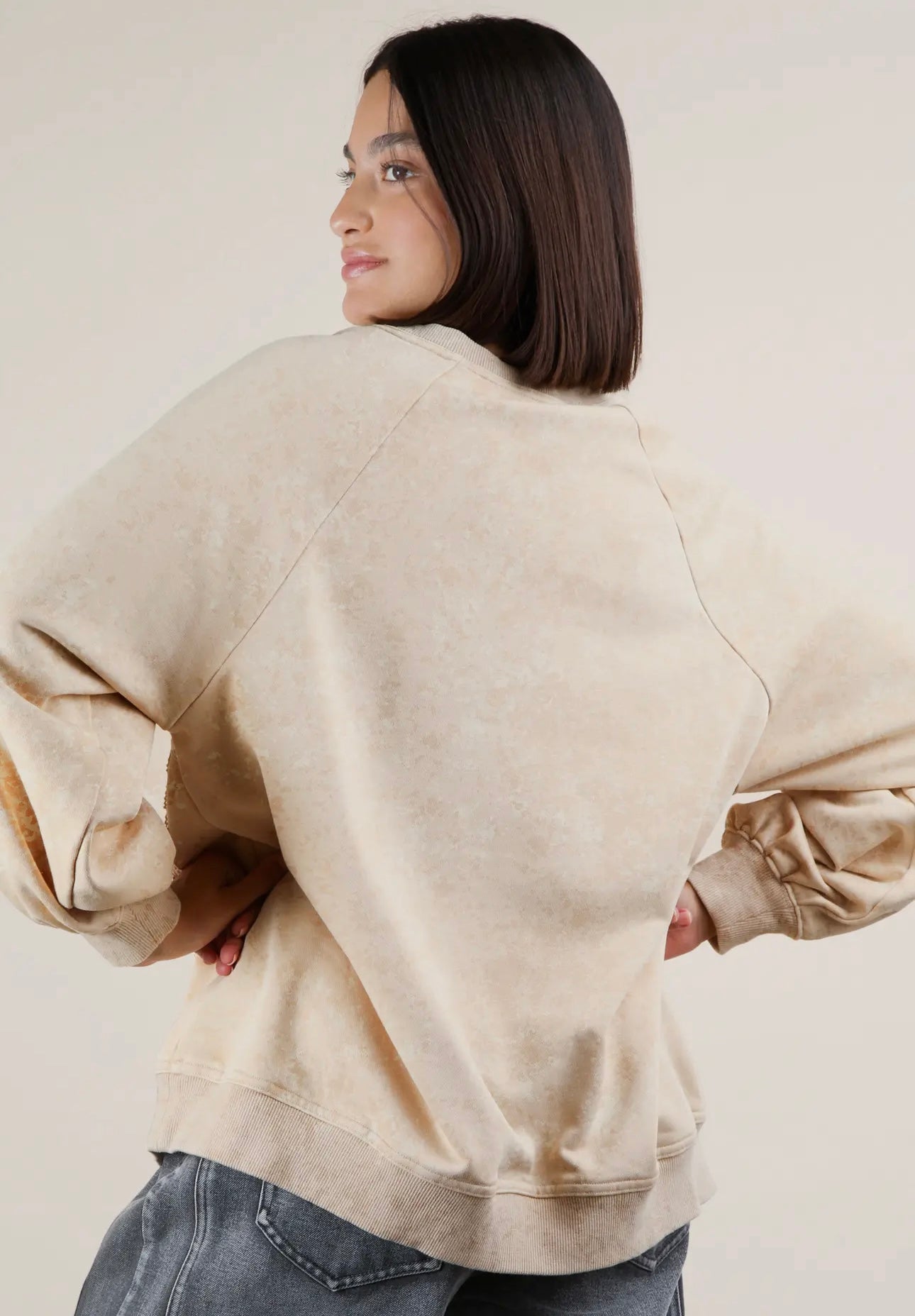 Lace Trim Mineral Washed Top (Natural)