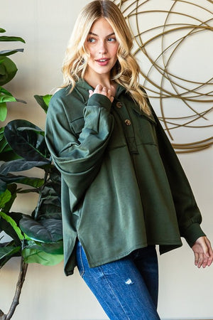 Olive Green Texture Knit Henley Top