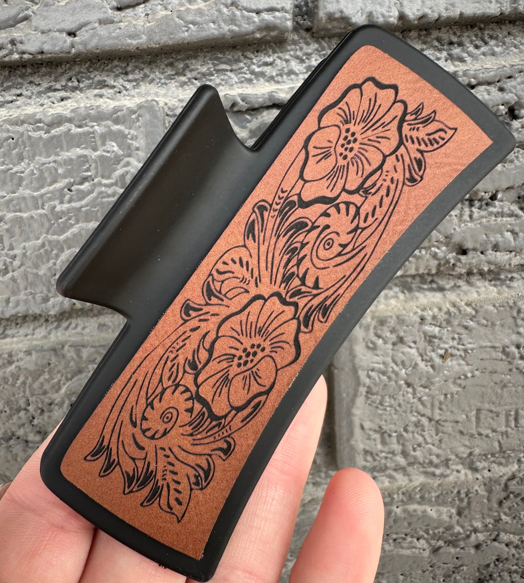 Floral Engraved Leatherette Black Hair Claw