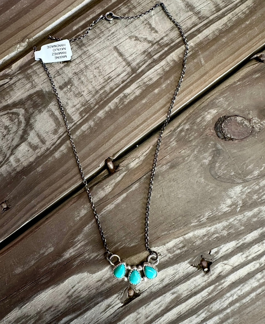 Navajo Handmade 3 Stone Kingman Turquoise Necklace