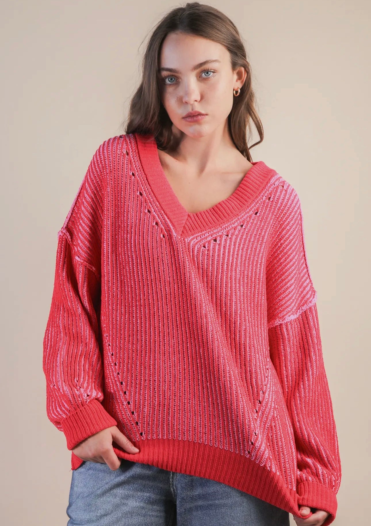 Oversized Two Tone Knit Sweater