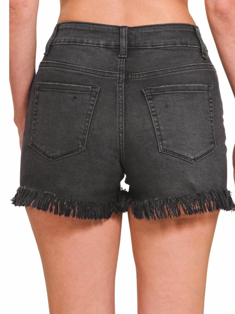 Black Frayed Hem Denim Shorts
