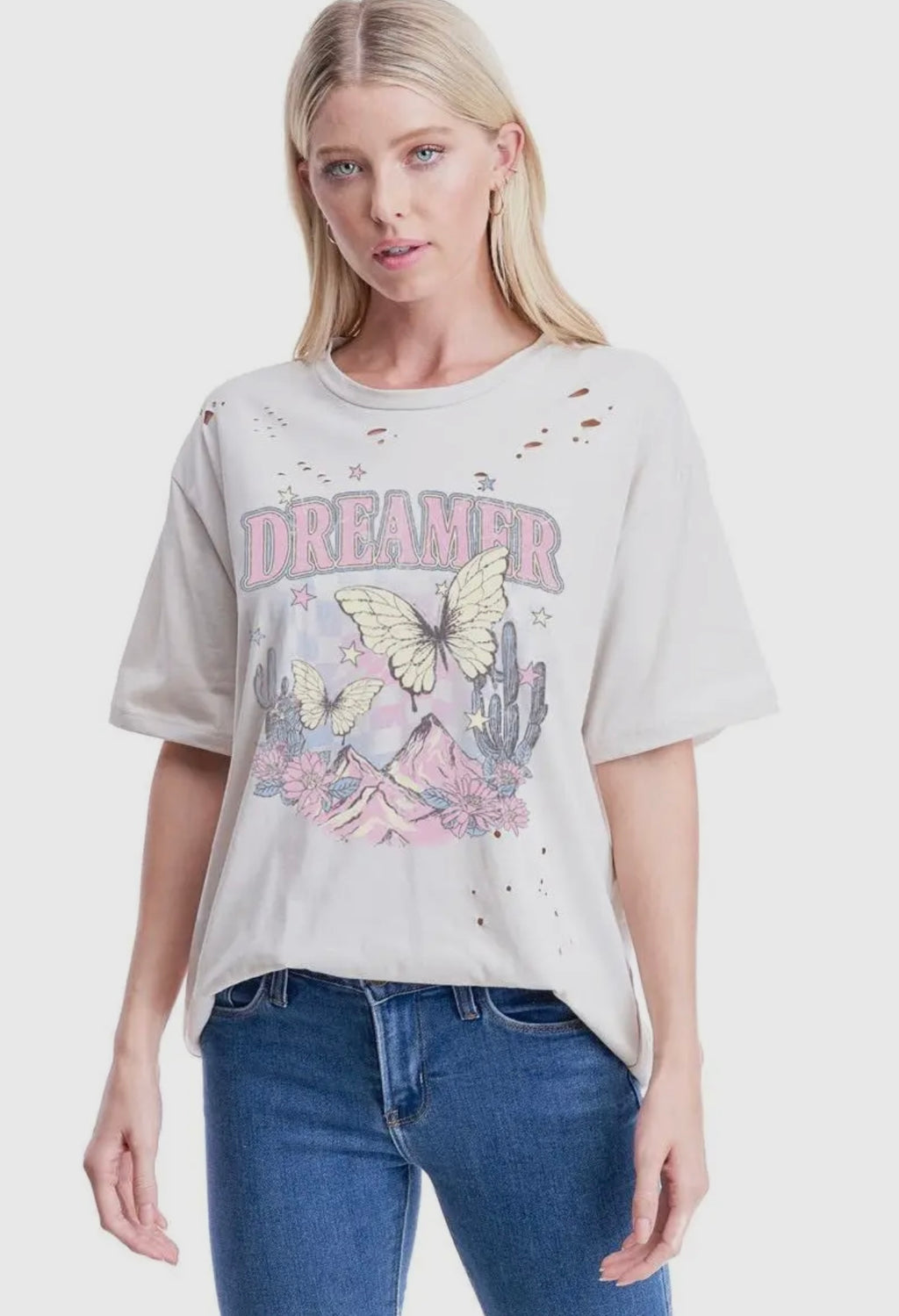 Dreamer Butterfly Distressed Graphic Tee