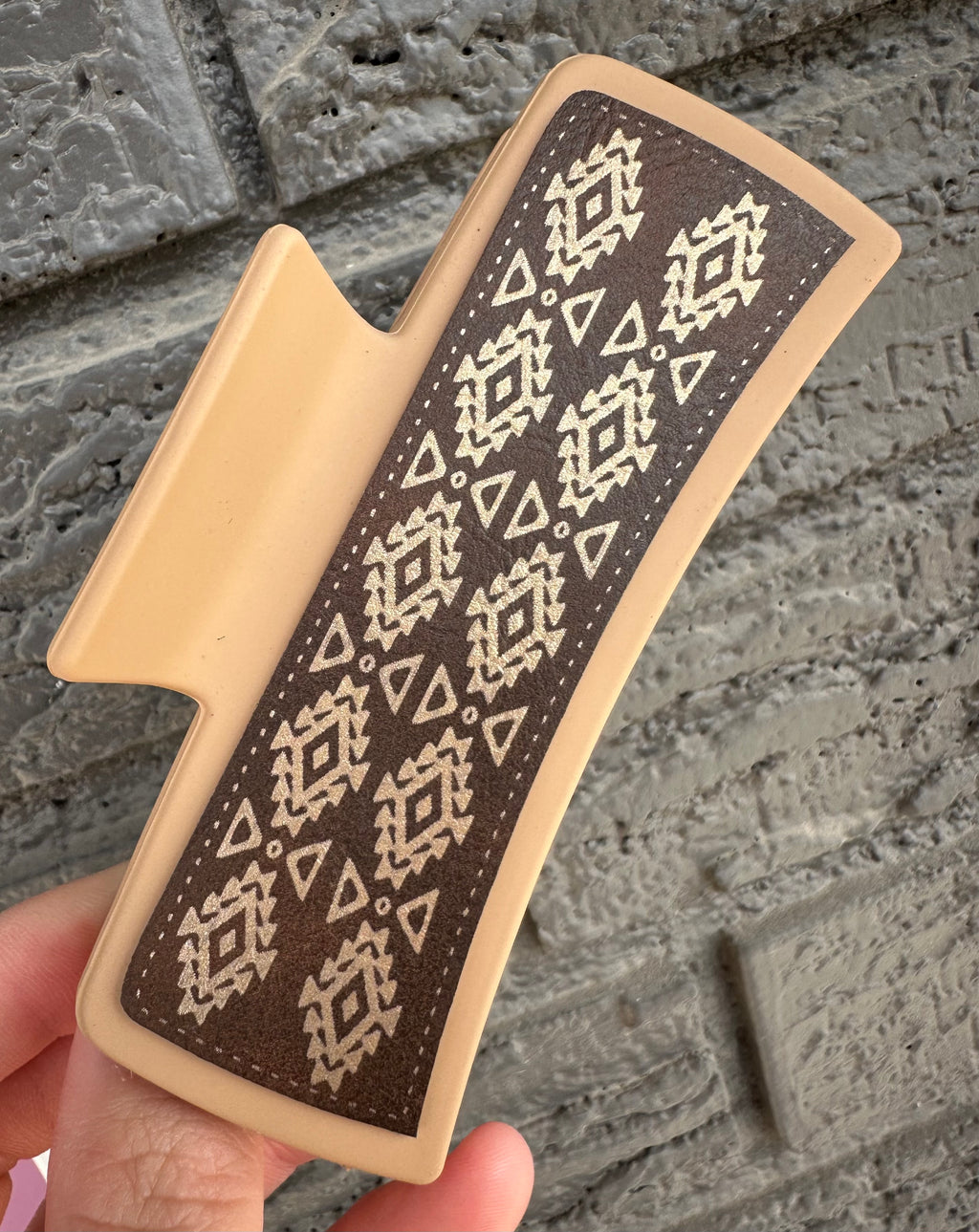 Aztec Engraved Leatherette Taupe Hair Claw