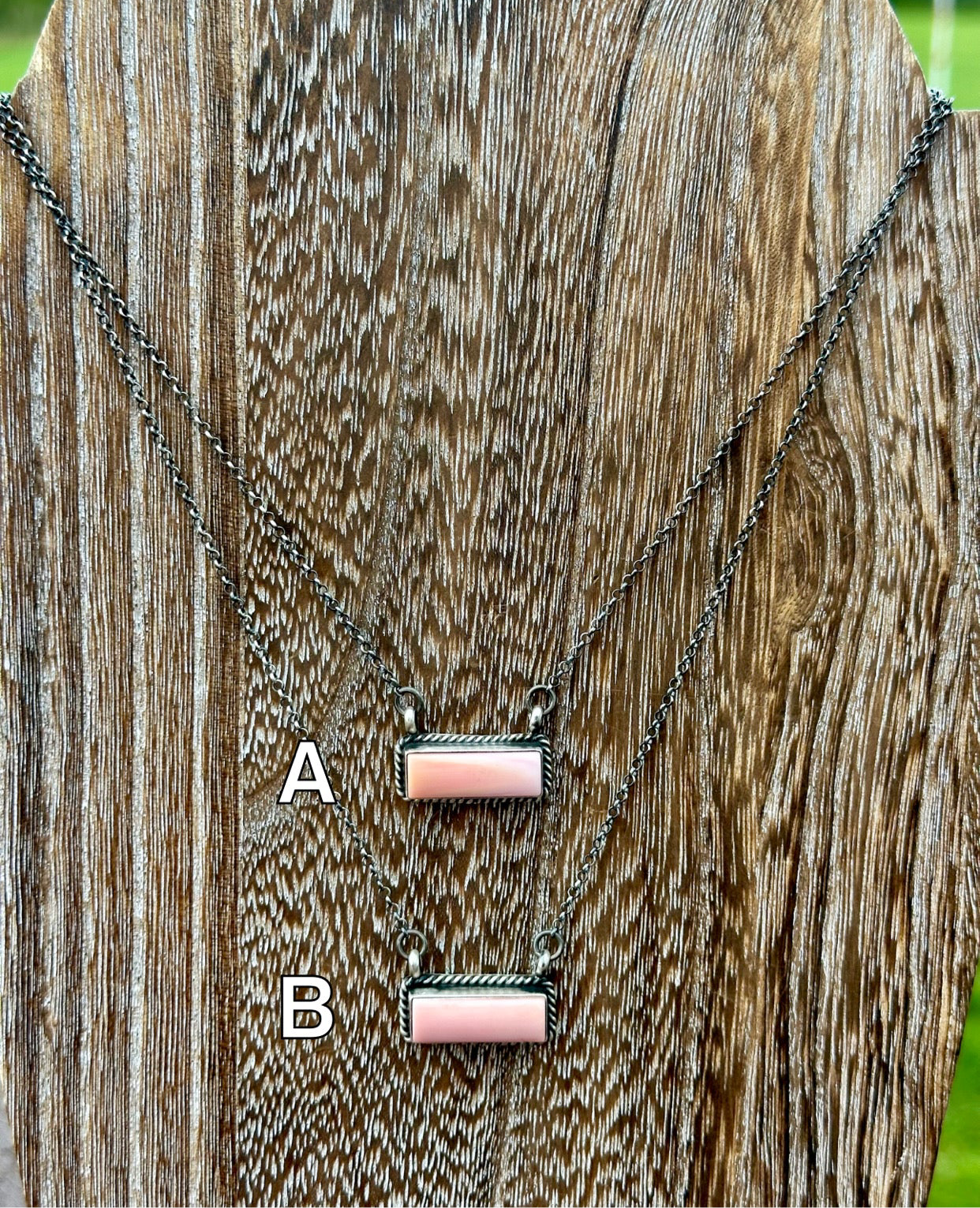 Pink Conch Sterling Silver Bar Necklace