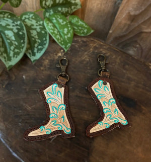 Turquoise Cowhide Tooled Leather Boot