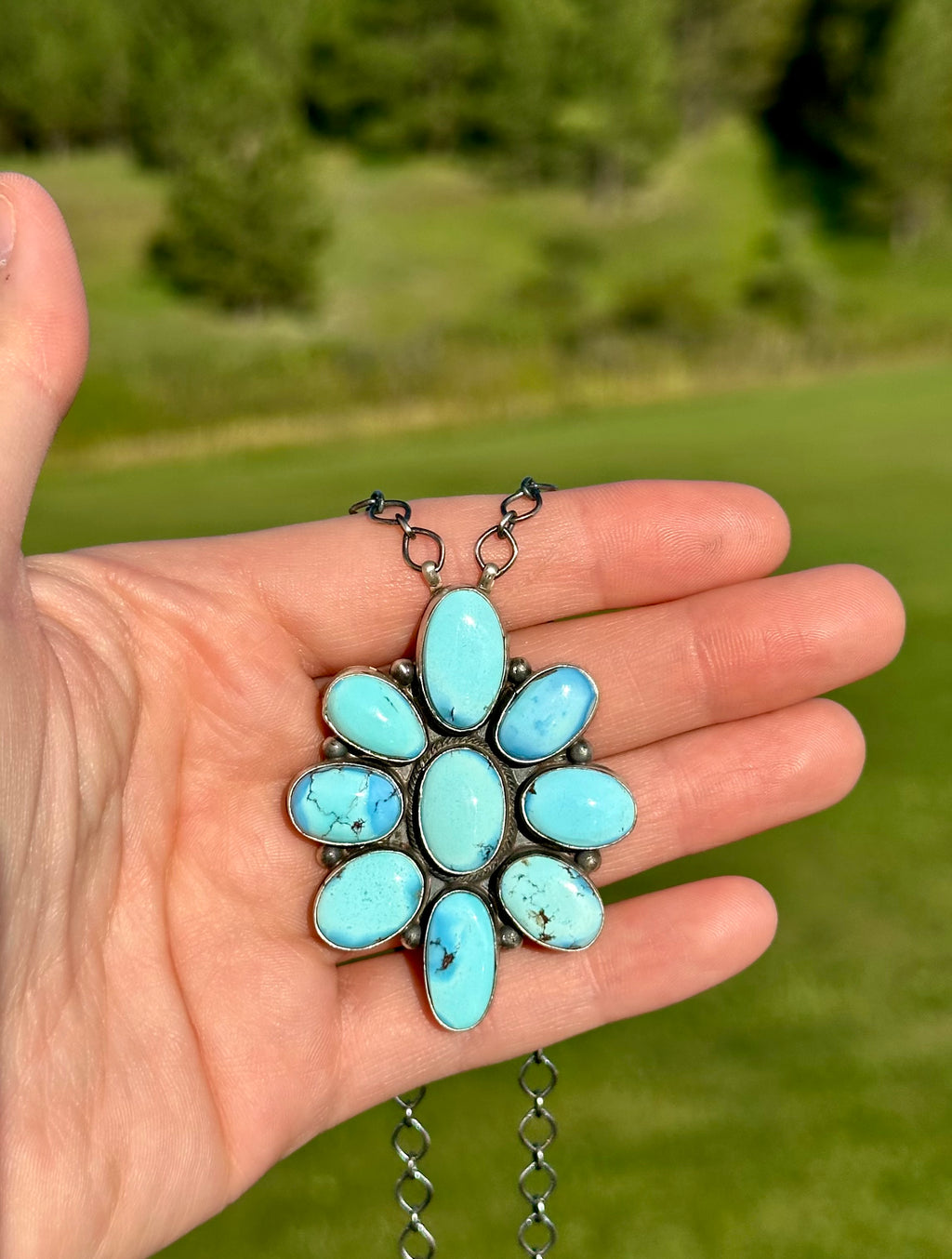 Golden Hills Turquoise & Sterling Silver Cluster Necklace