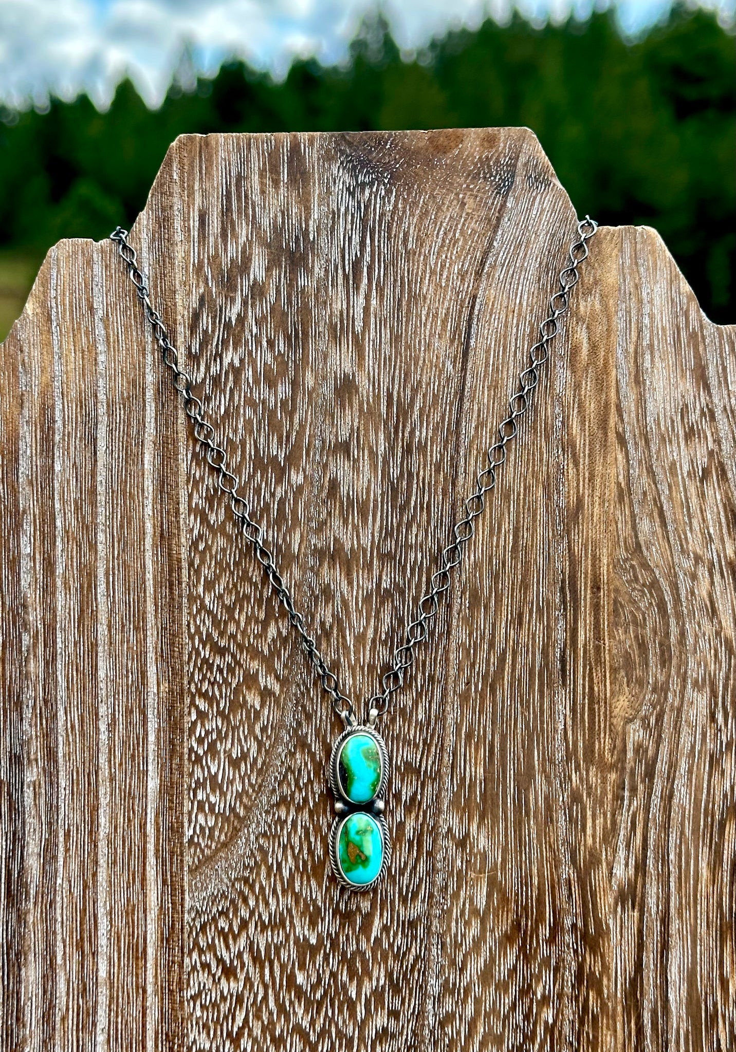 2 Stone Turquoise & Sterling Silver Necklace