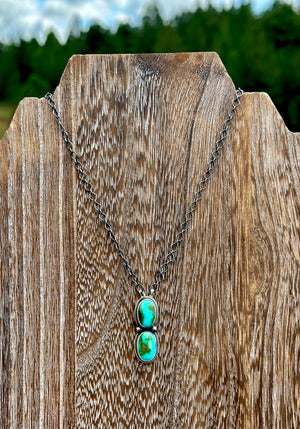 2 Stone Turquoise & Sterling Silver Necklace