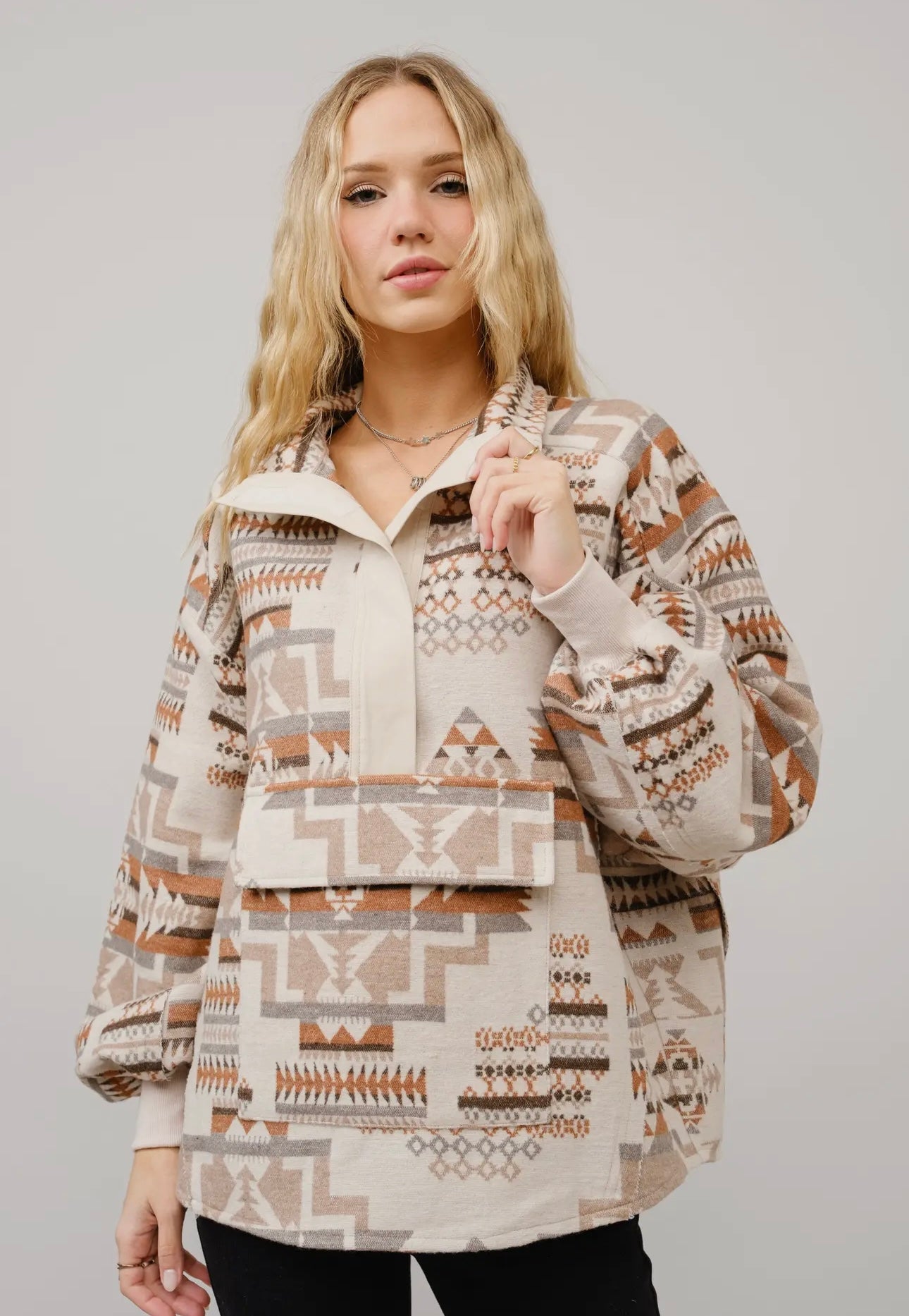 Aztec Jacquard Mock Neck Pullover