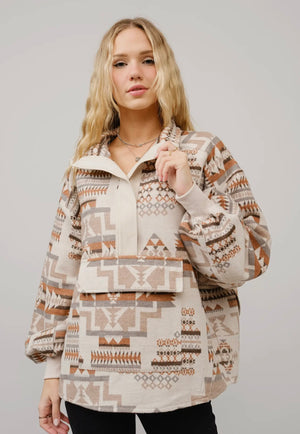 Aztec Jacquard Mock Neck Pullover