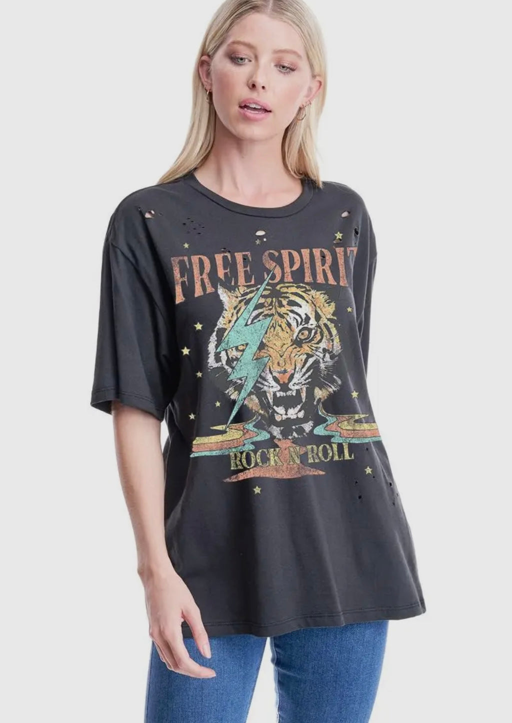 Free Spirit Rock N Roll Tiger Graphic Tee