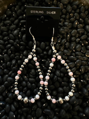 Pink Conch Navajo Pearl Teadrop Earrings