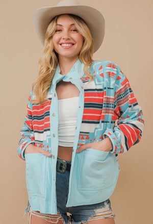 Addie Button Up Aztec Jacket (Blue)