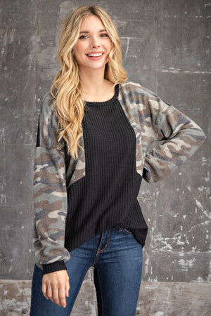 Brushed Waffle Black & Camo Top