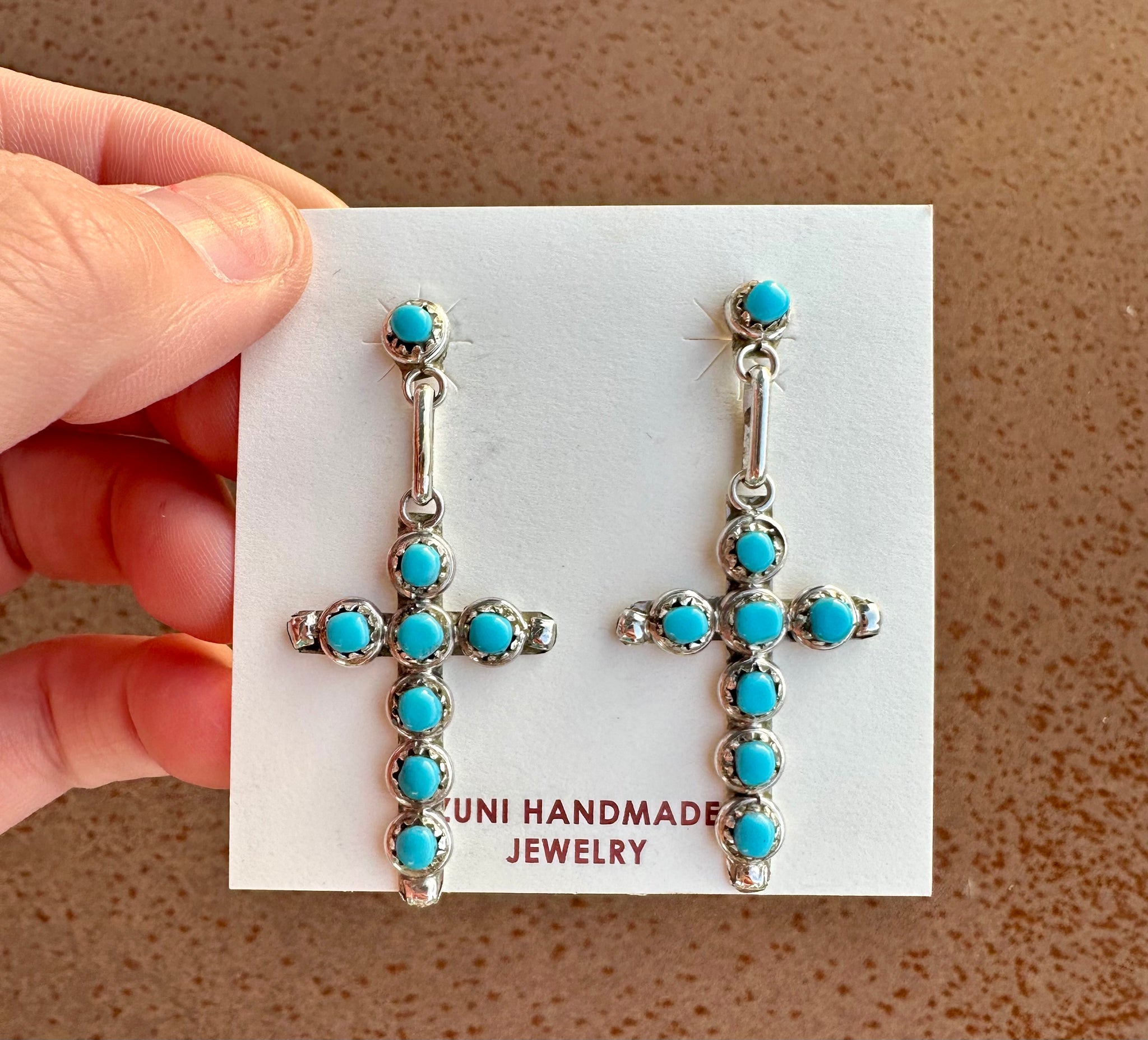 Zuni Kingman Turquoise Cross Earring