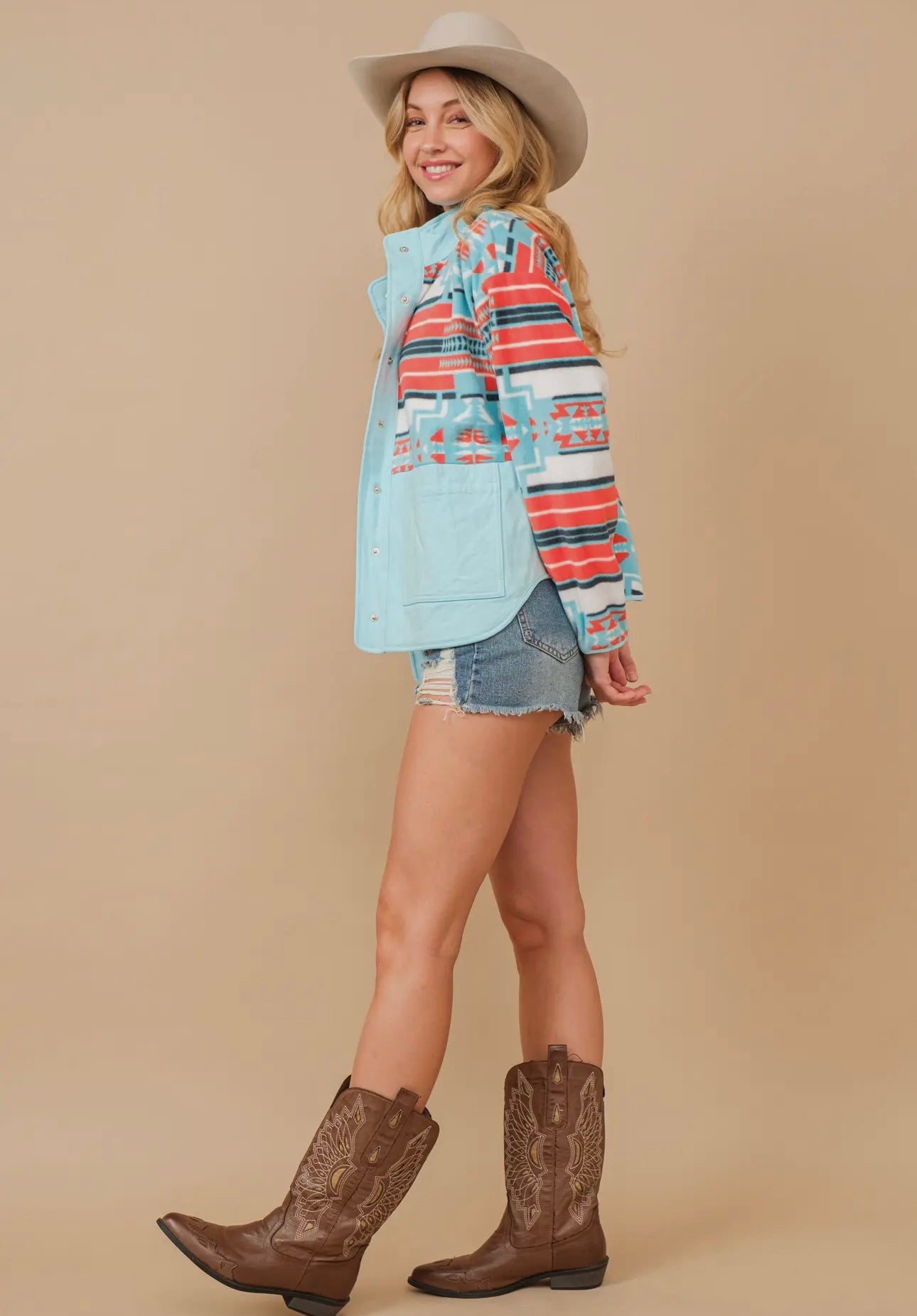 Addie Button Up Aztec Jacket (Blue)