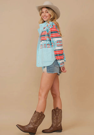 Addie Button Up Aztec Jacket (Blue)
