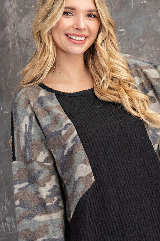 Brushed Waffle Black & Camo Top