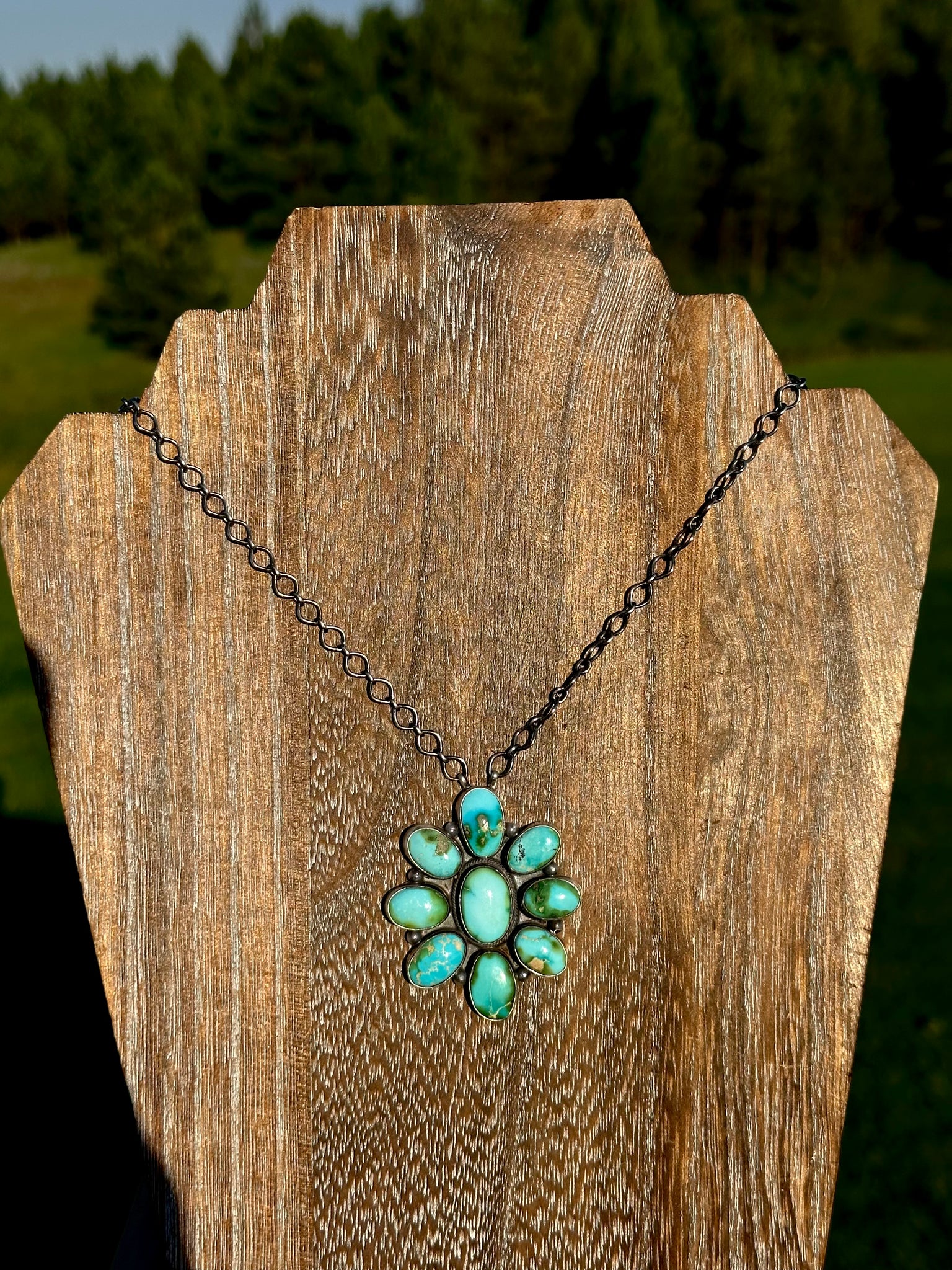 Sonoran Gold Turquoise & Sterling Silver Cluster Necklace