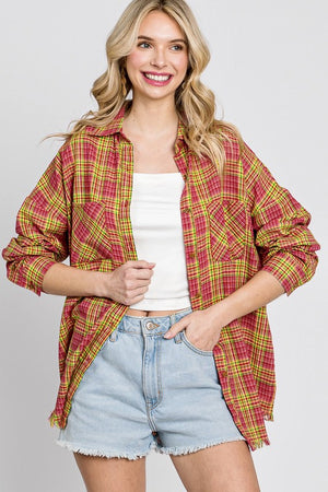 Oversized Plaid Button Up (Pink)