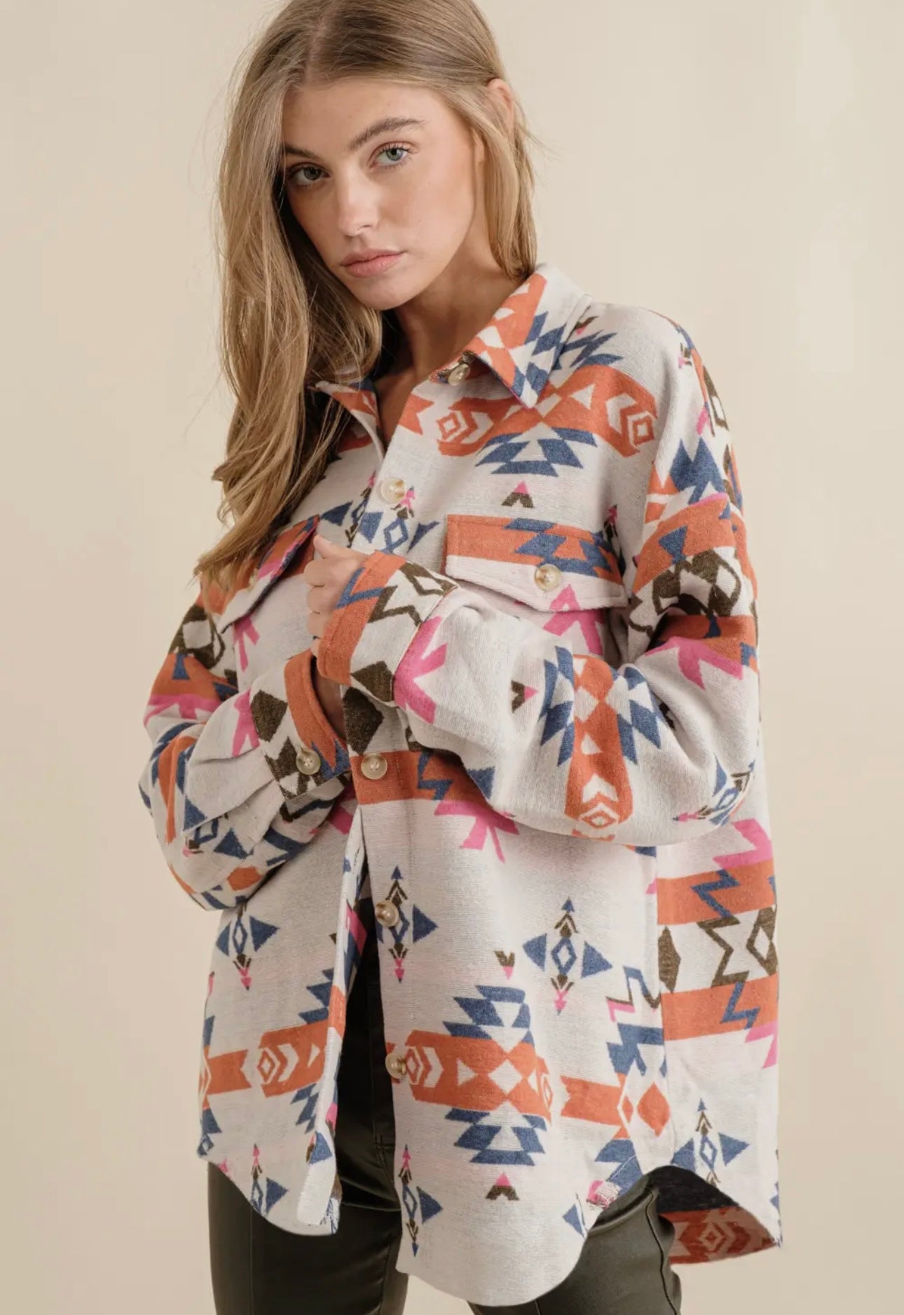 Crossroads Aztec Button Up Shacket