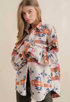 Crossroads Aztec Button Up Shacket
