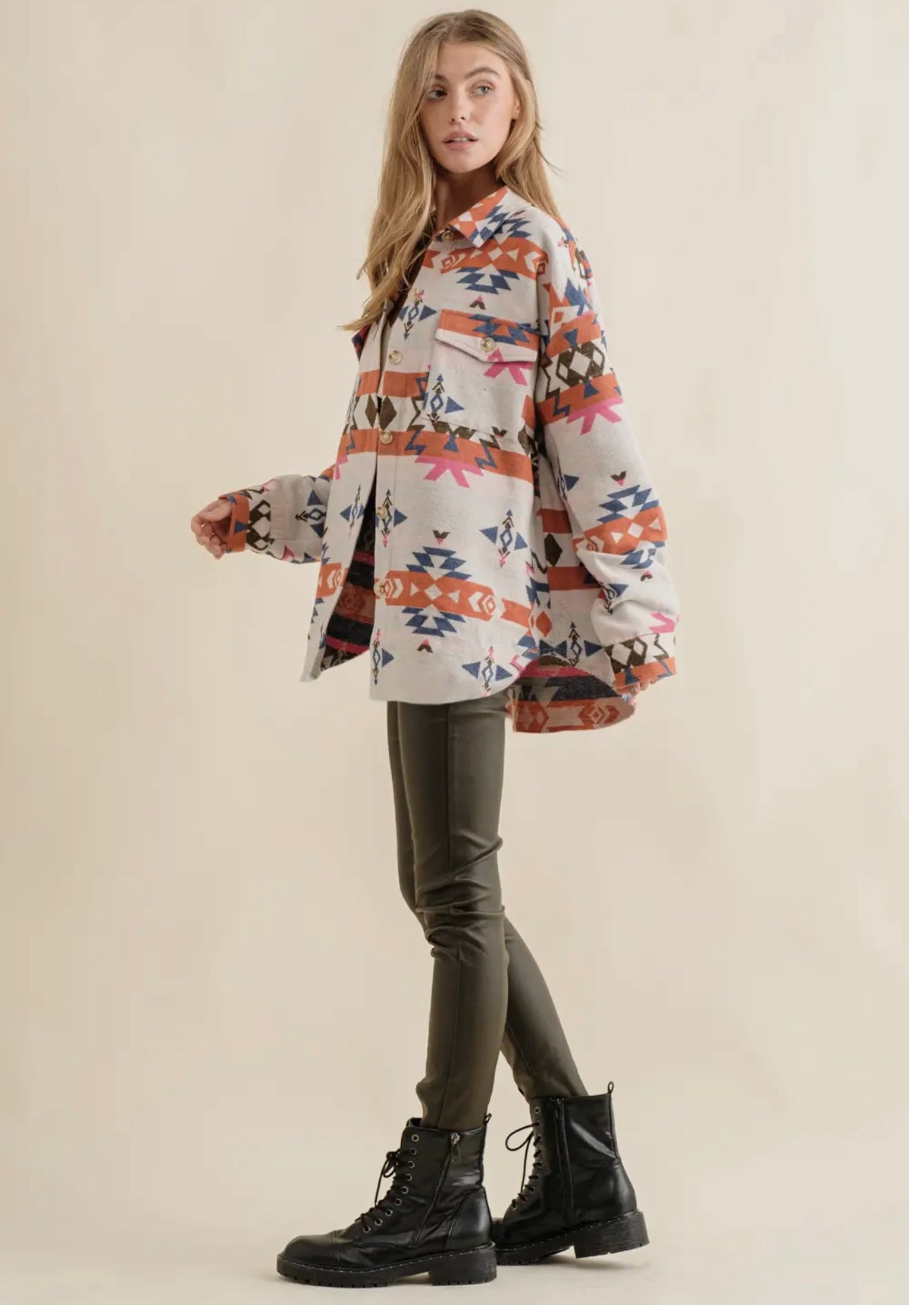 Crossroads Aztec Button Up Shacket