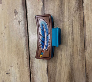 Blue Tooled Feathered Hair Claw Clip