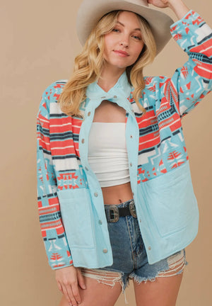 Addie Button Up Aztec Jacket (Blue)