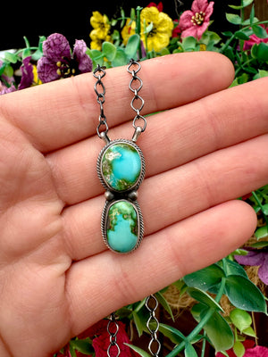 2 Stone Turquoise & Sterling Silver Necklace