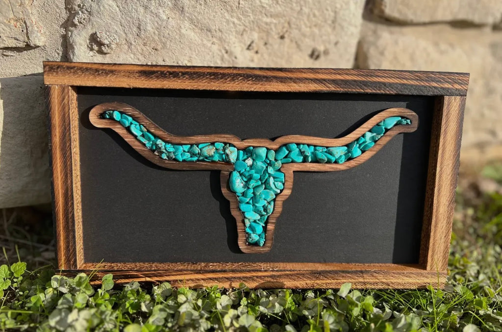 Western Turquoise Longhorn Sign-Black