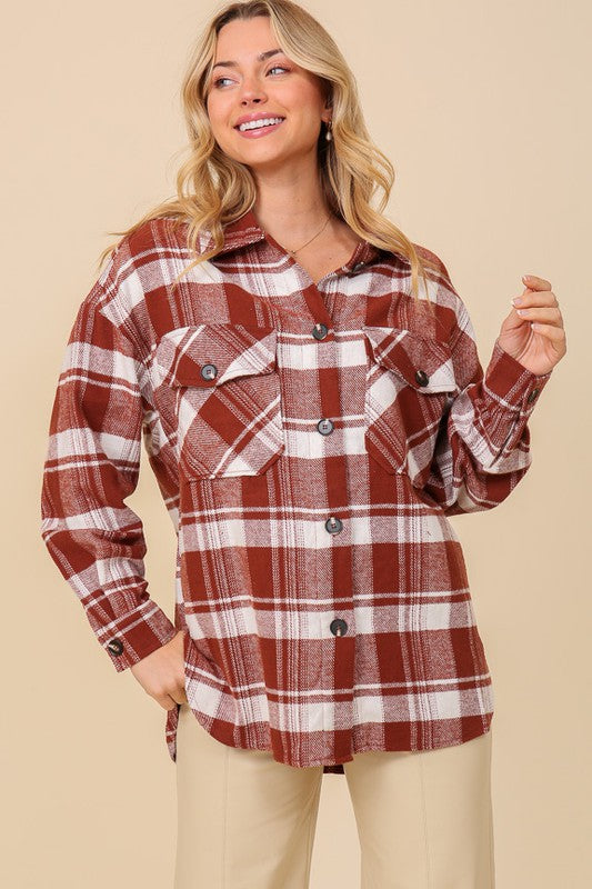 The Way It Is Plaid Shacket (Rust)