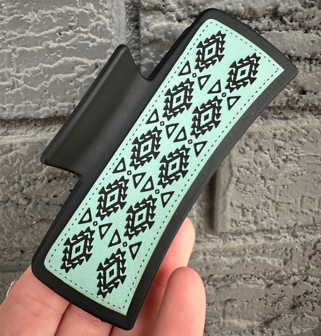 Blue Aztec Engraved Leatherette Black Hair Claw