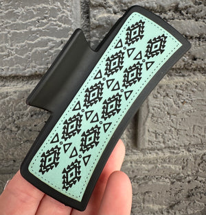 Blue Aztec Engraved Leatherette Black Hair Claw