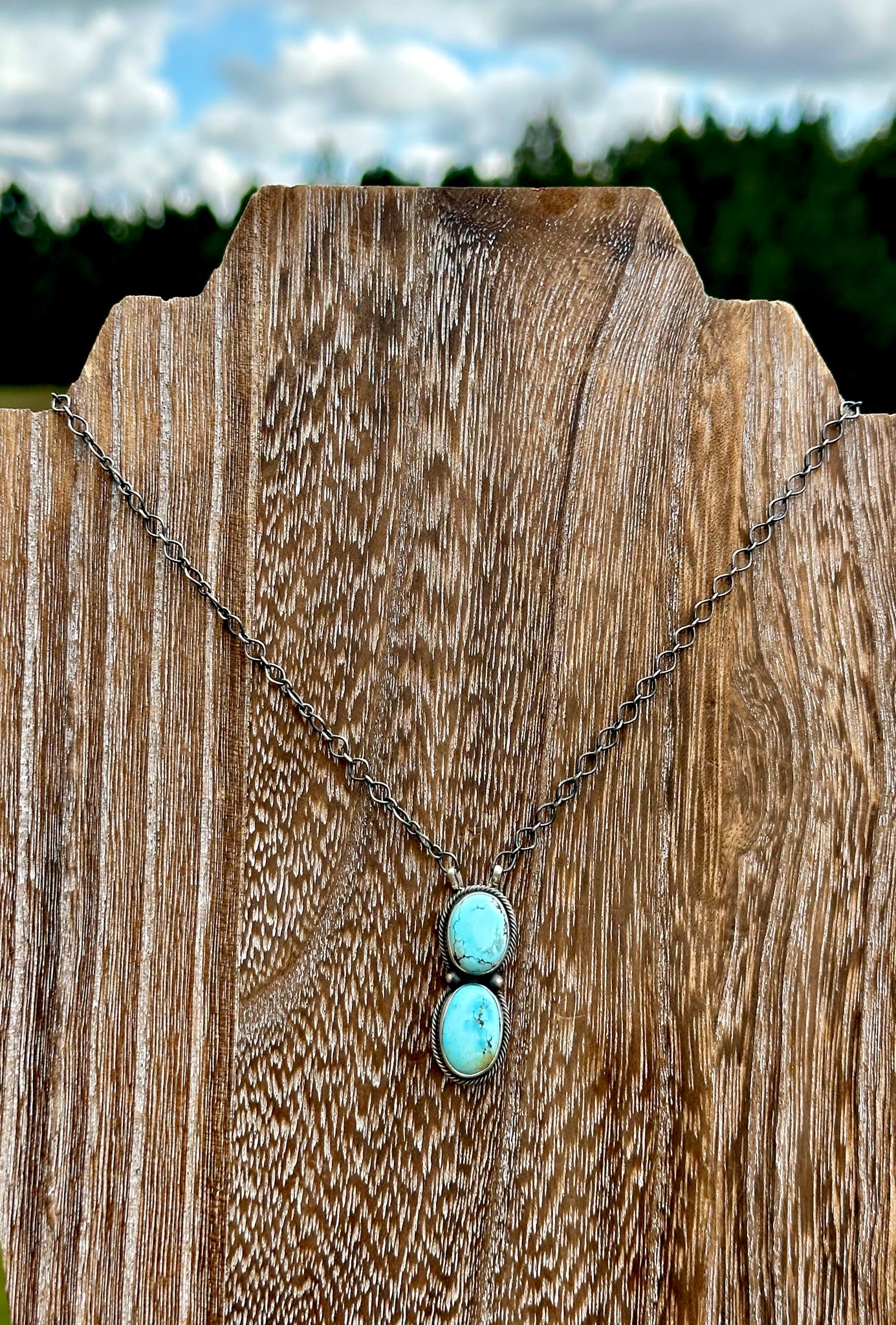 2 Stone Turquoise & Sterling Silver Necklace