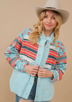 Addie Button Up Aztec Jacket (Blue)